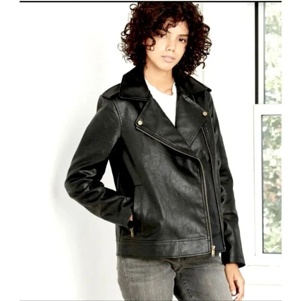 NWT Universal Thread Women's Moto Faux Leather Jacket Black, Size Xsmall